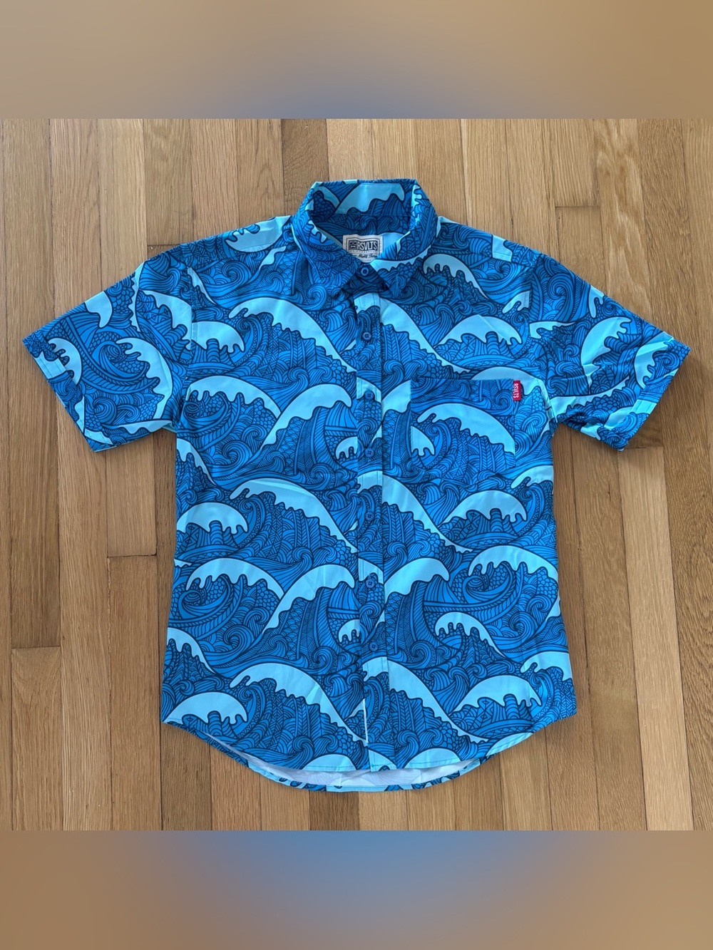 RSVLTS Samoa Waves Kunuflex Shirt Mens Small S Short Sleeve Blue Button Up Rare